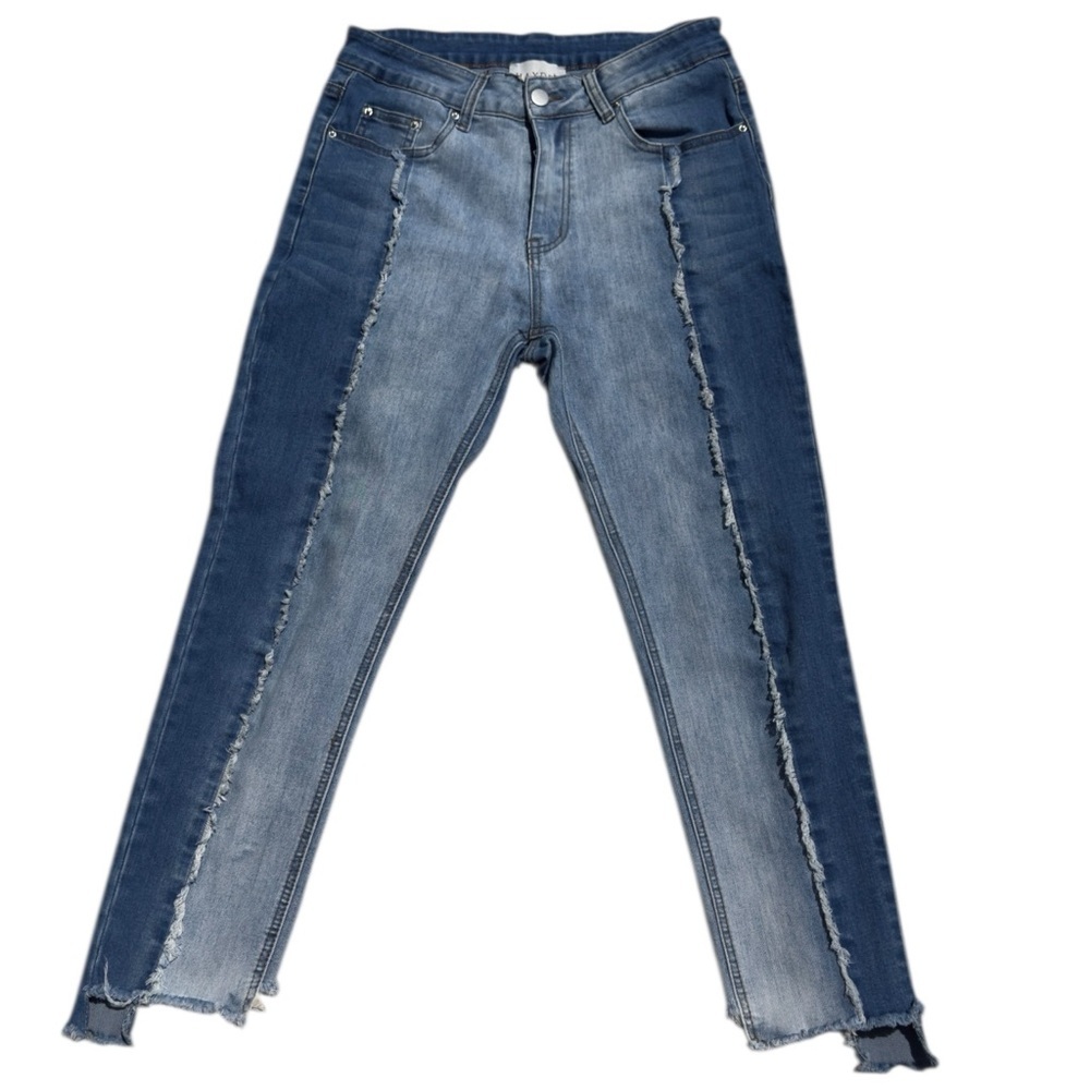 Hayden Blue Two-Tone Cropped Cool Casual Frayed Stretch Skinny Jeans